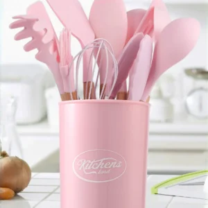 11-piece Pink Silicone Kitchen Utensil Set for Nonstick Cookware Kitchenware Set